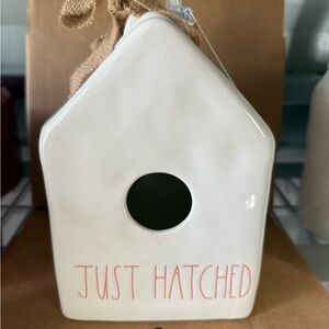 Rae Dunn White Birdhouse with Pink 'Just Hatched'